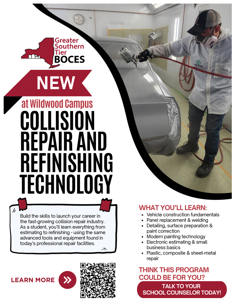 Collision Repair now offered at Wildwood Campus. Students should talk to their school counselor, if interested and to learn more.