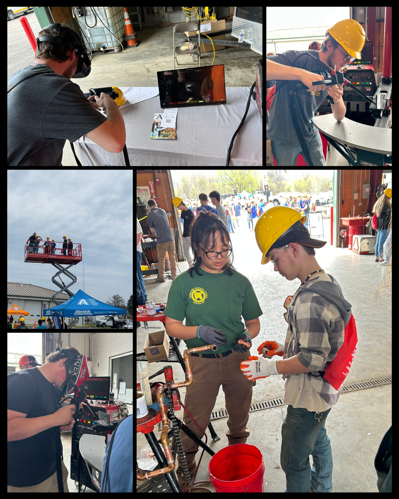 Welding students at the Try Trades event, standing at booths, seeing demonstrations, and learning hands on.