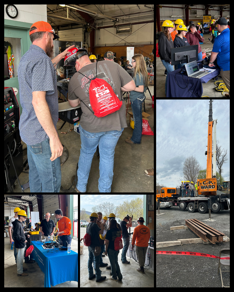 Welding students at the Try Trades event, standing at booths, seeing demonstrations, and learning hands on.