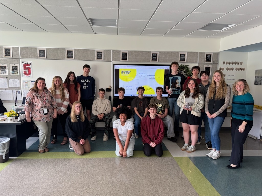 Group photo of students smiling at camera.