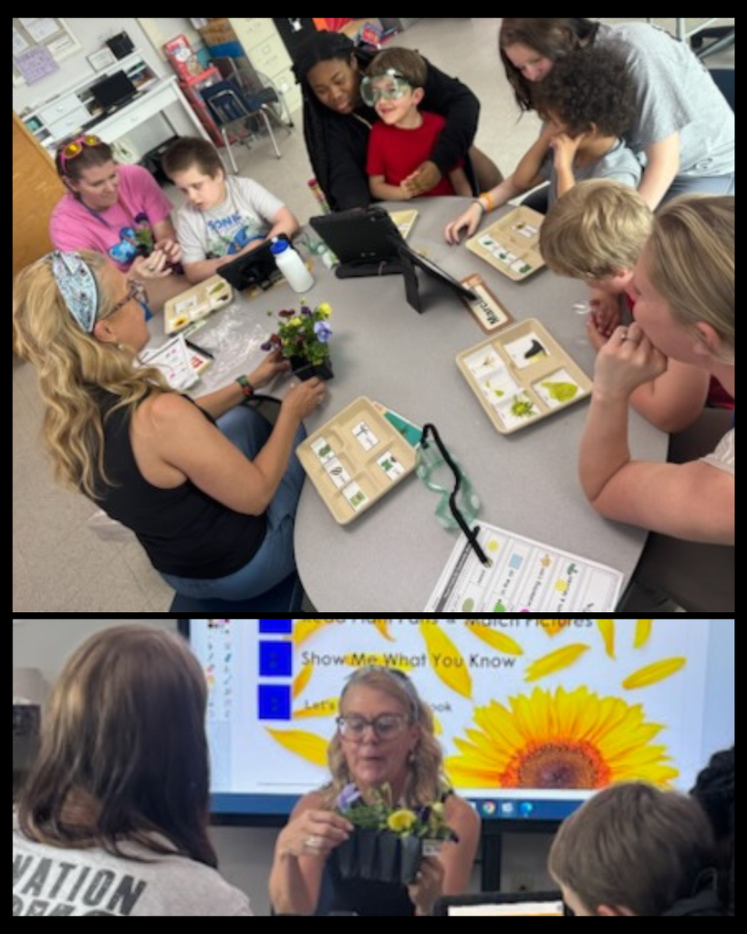 Students working with an instructor to plant seeds.