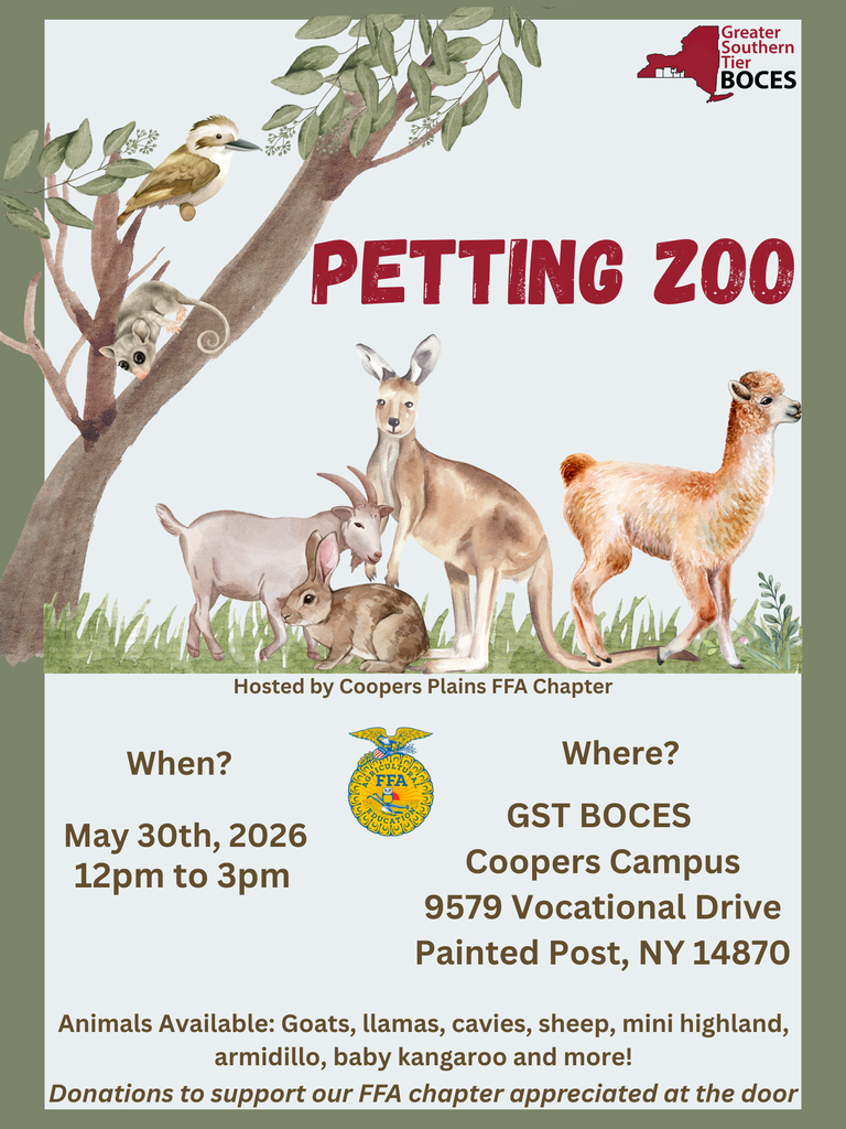 🐾 Join Us for a Petting Zoo at Coopers Campus! 🐾 Bring the whole family and enjoy an afternoon of fun at our Petting Zoo on May 30 from 12:00 PM – 3:00 PM at Coopers Campus! ✨ This event is free and open to the public, so come out and meet some friendly animals and enjoy a great community experience. 💚 If you'd like to show your support for the Coopers FFA Chapter, donations will be accepted at the door—every contribution helps! We hope to see you there! 🐐🐑🐓