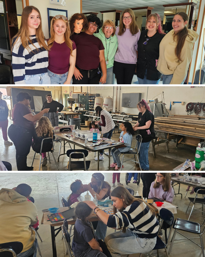 Kids with their faces painted by cosmetology students