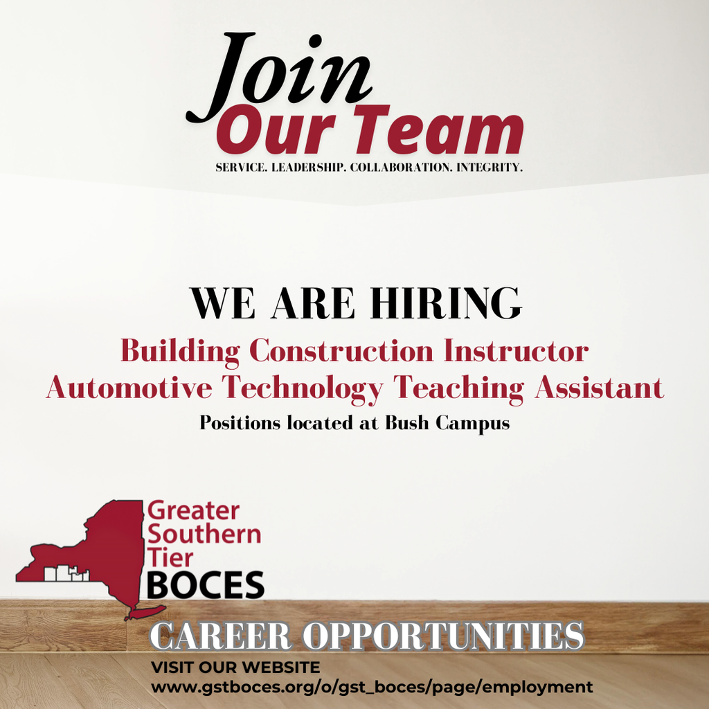 We're hiring a Building Construction Teacher and Automotive Technology Teaching Assistant at Bush Campus