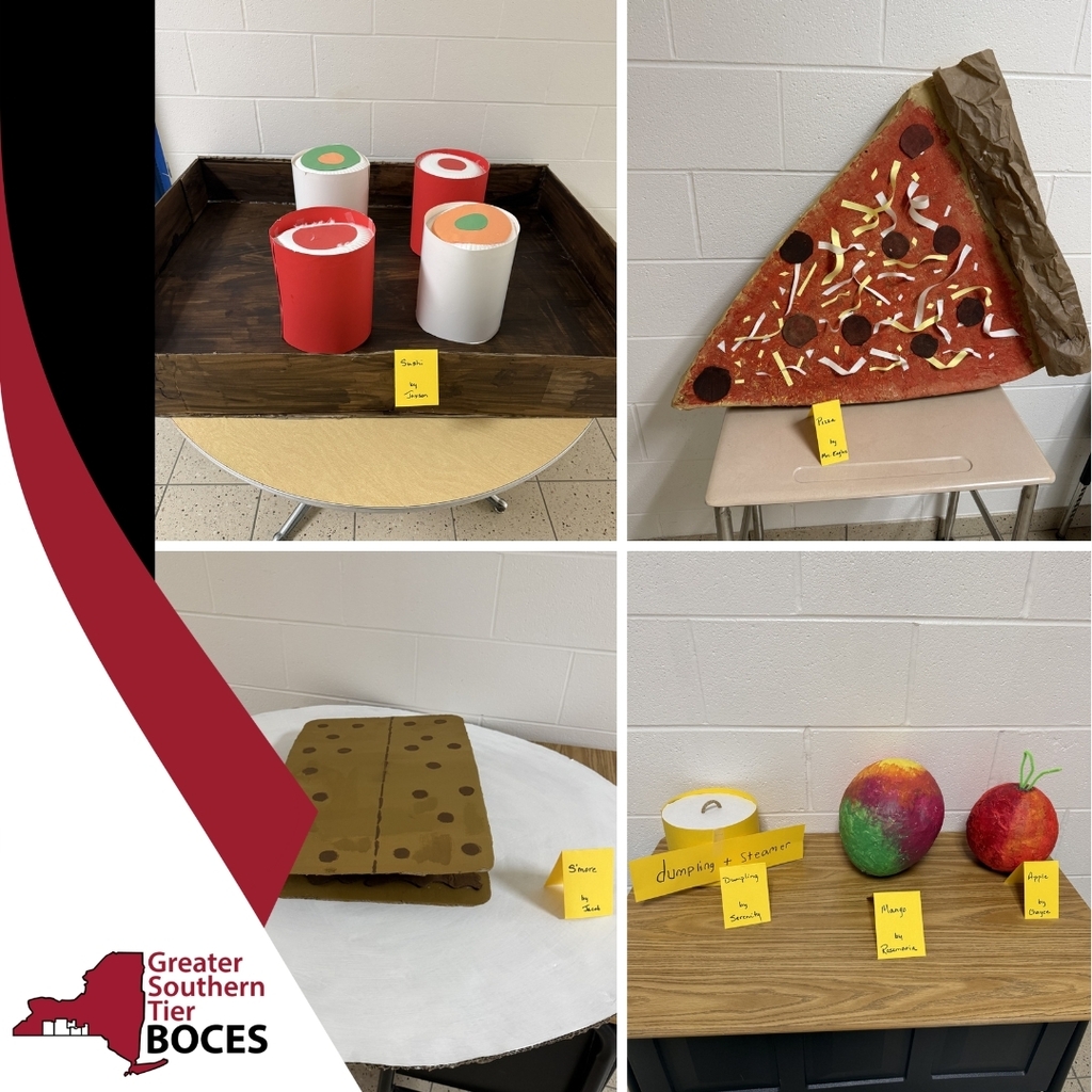 Image of paper mache food items created by Exceptional Education students at GST BOCES