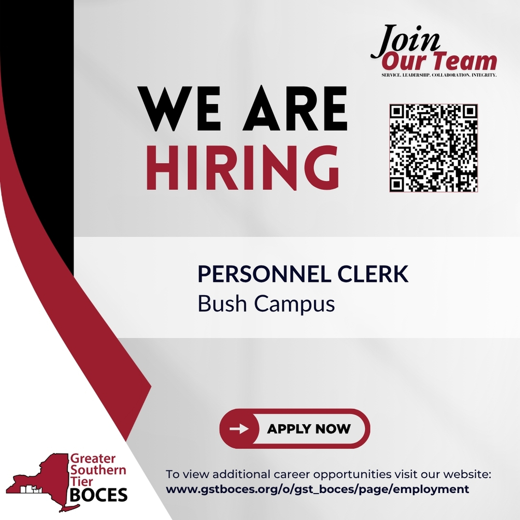 Image of a hiring post for a Personnel Clerk at GST BOCES Bush Campus