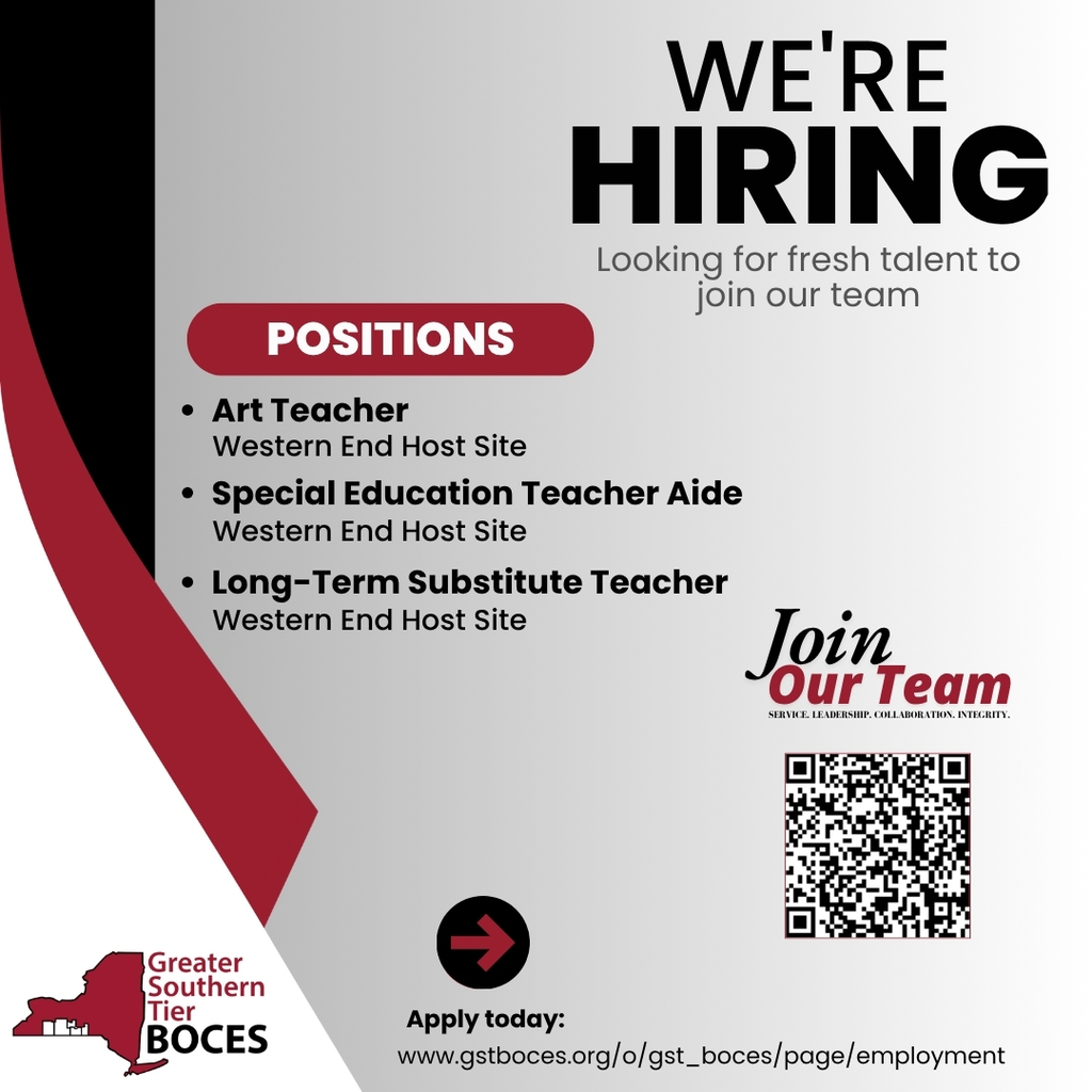 Image of a hiring post for three GST BOCES positions