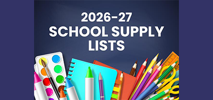 pencils, markers and folders with the words school supply lists