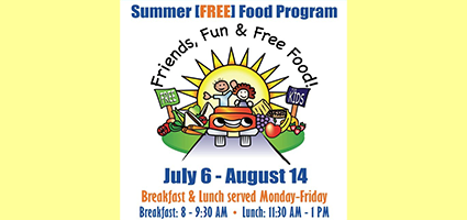 Summer Meals Poster car with boy and girl driving