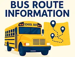 Yellow school bus with the words Bus route information 