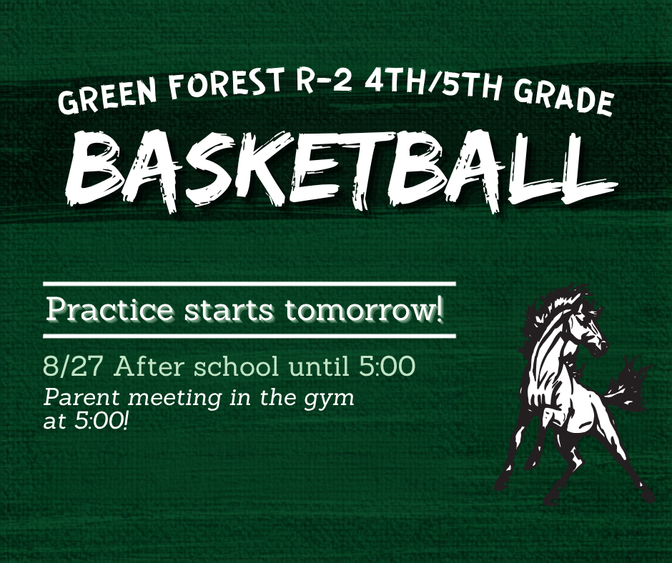4th/5th Grade Basketball practice starts tomorrow after school until 5:00. There will be a parent meeting in the gym at 5:00.