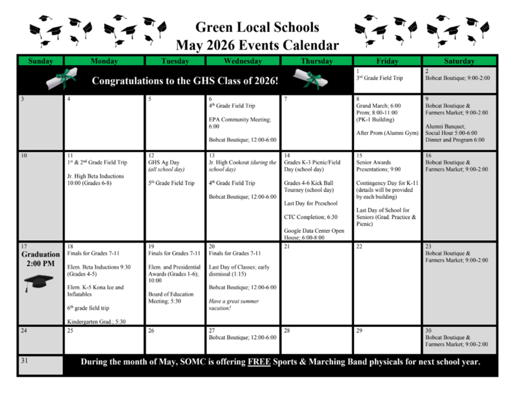 May Calendar of Events