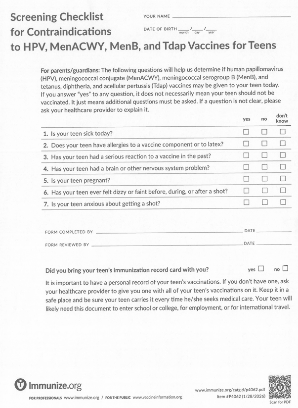 Screening Checklist 