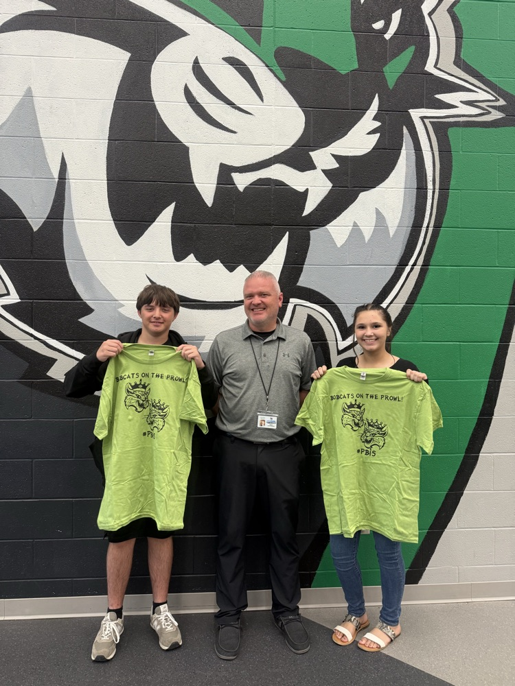 PBIS Students of the Month.  Shown in the picture are Liam Mays, Principal Jarod Shaw, and Serenitee Coleman.  