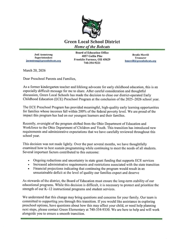 pg 1  preschool ltr to close