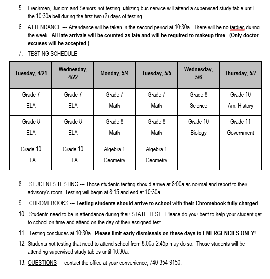 Ohio End-of-Course Exams Schedule 