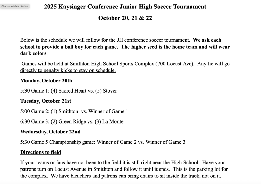 Kaysinger JH Soccer Tournament information