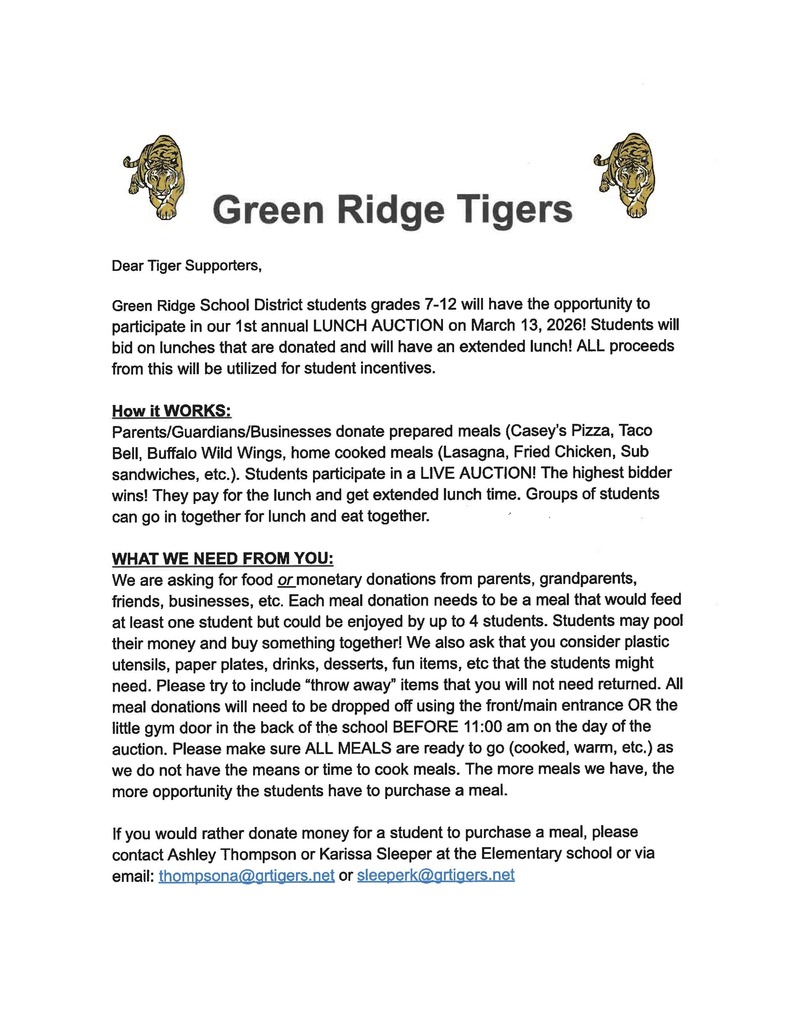 Lunch auction info sheet