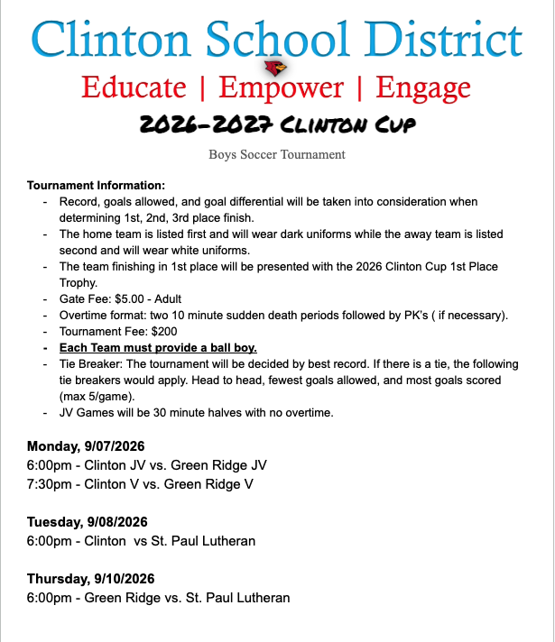 Clinton Cup Info and Schedule