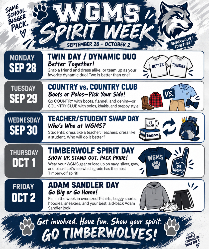 WGMS Spirit Week Days for 2026