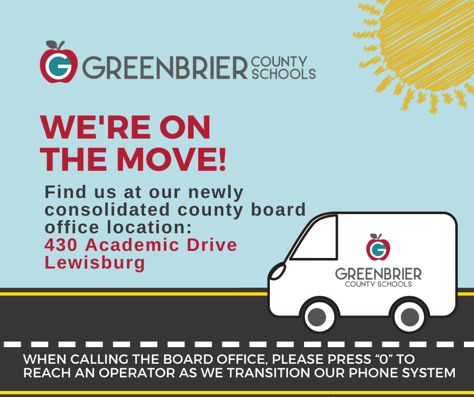 New location at 430 Academic Drive, Lewisburg. Press  0 when calling.