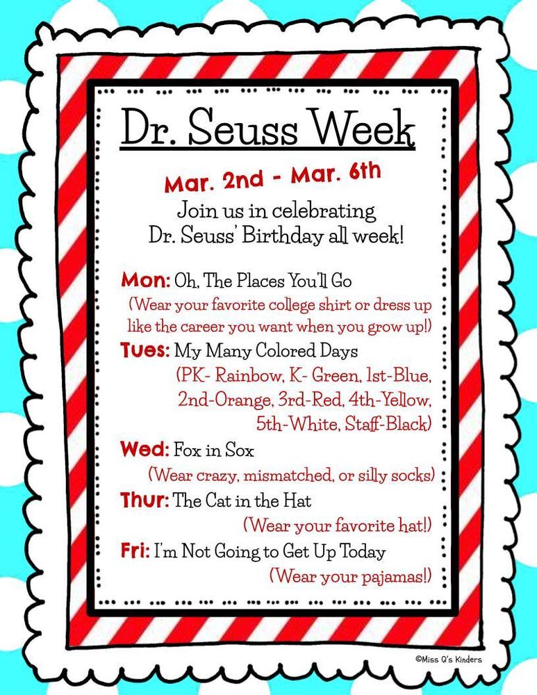 Dr. Seuss Week Dress Up Days