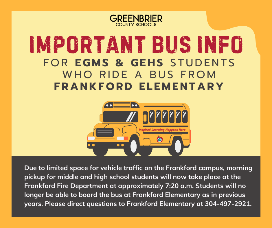 Bus Announcement for EGMS & GEHS Students who Bus From Frankford Elementary
