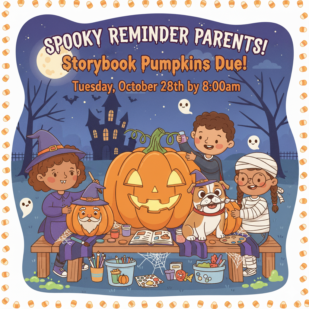 Pumpkins are due Tuesday, October 28th, by 8:00am