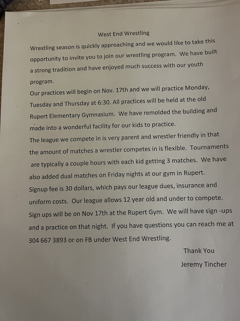 youth west end wrestling sign ups