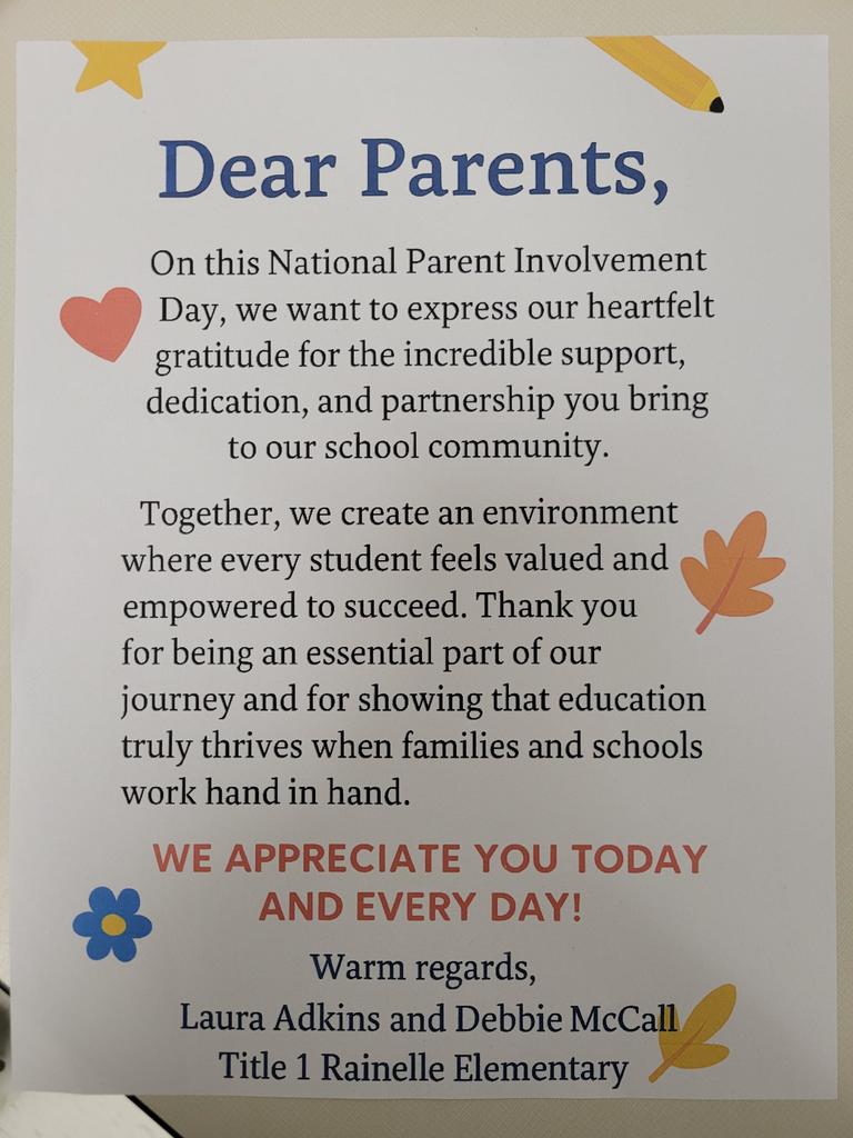 National Parent Involvement Letter from Title I