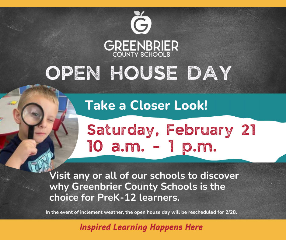 Countywide Open House Day on February 21 from 10 a.m. - 1 p.m. 