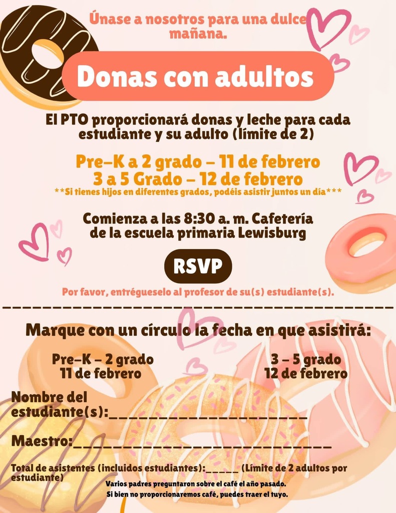 Donuts with Grownups flyer in spanish