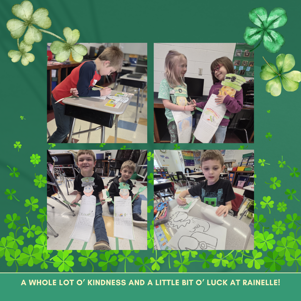 Students showing off their work for St. Patrick's Day kindness writing exercise