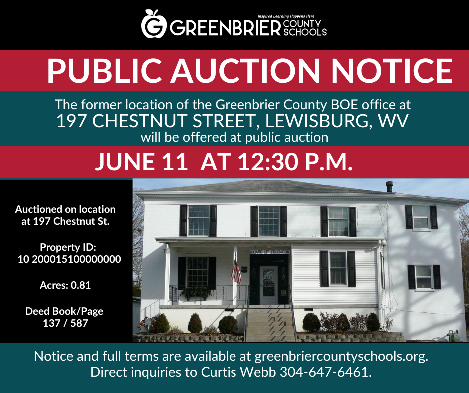 Public Auction: 197 Chestnut St., Lewiburg June 11 at 12:30p.m.