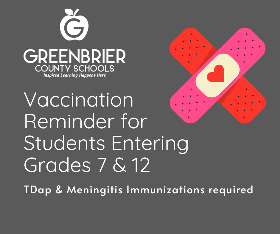 Vaccination Reminder for Students Entering Grades 7 & 12