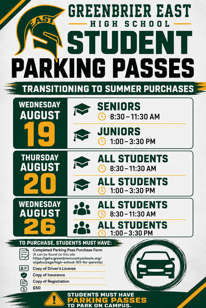 Parking pass purchase flyer with correct days of the week.  