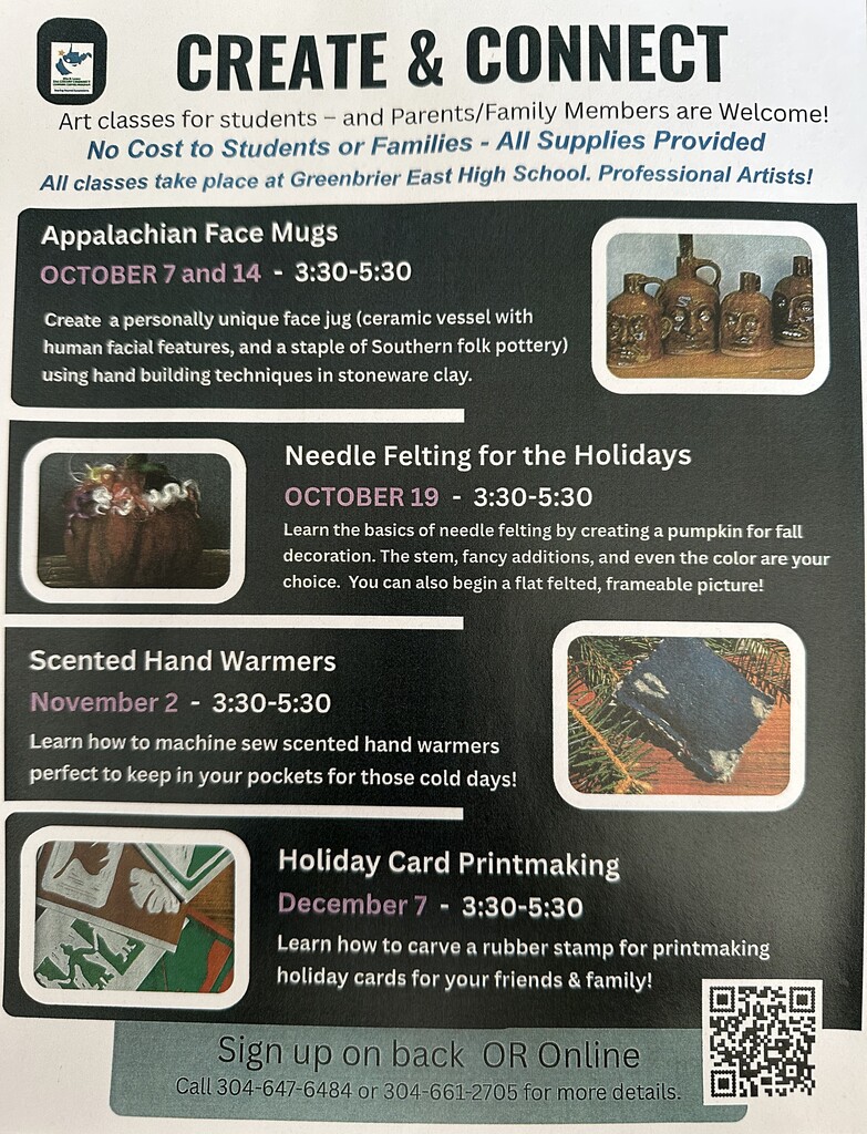 Create and Connect FREE Art workshops for students and Families