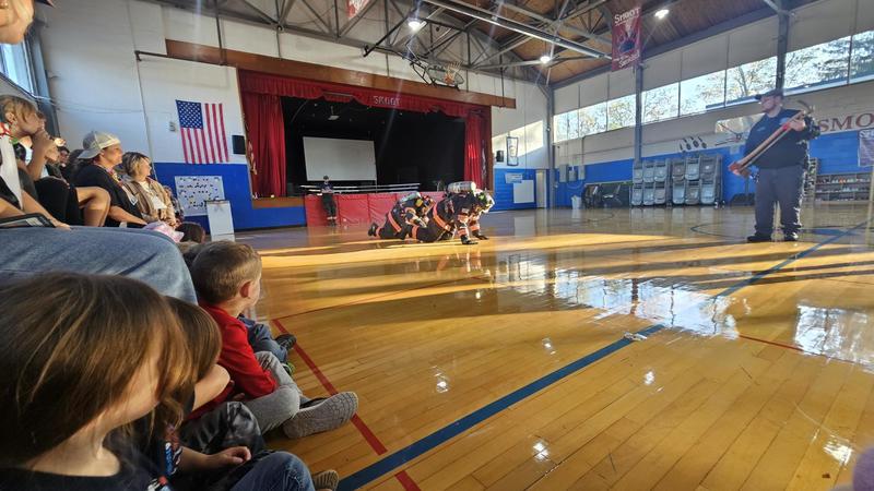 fire prevention demo at school gym