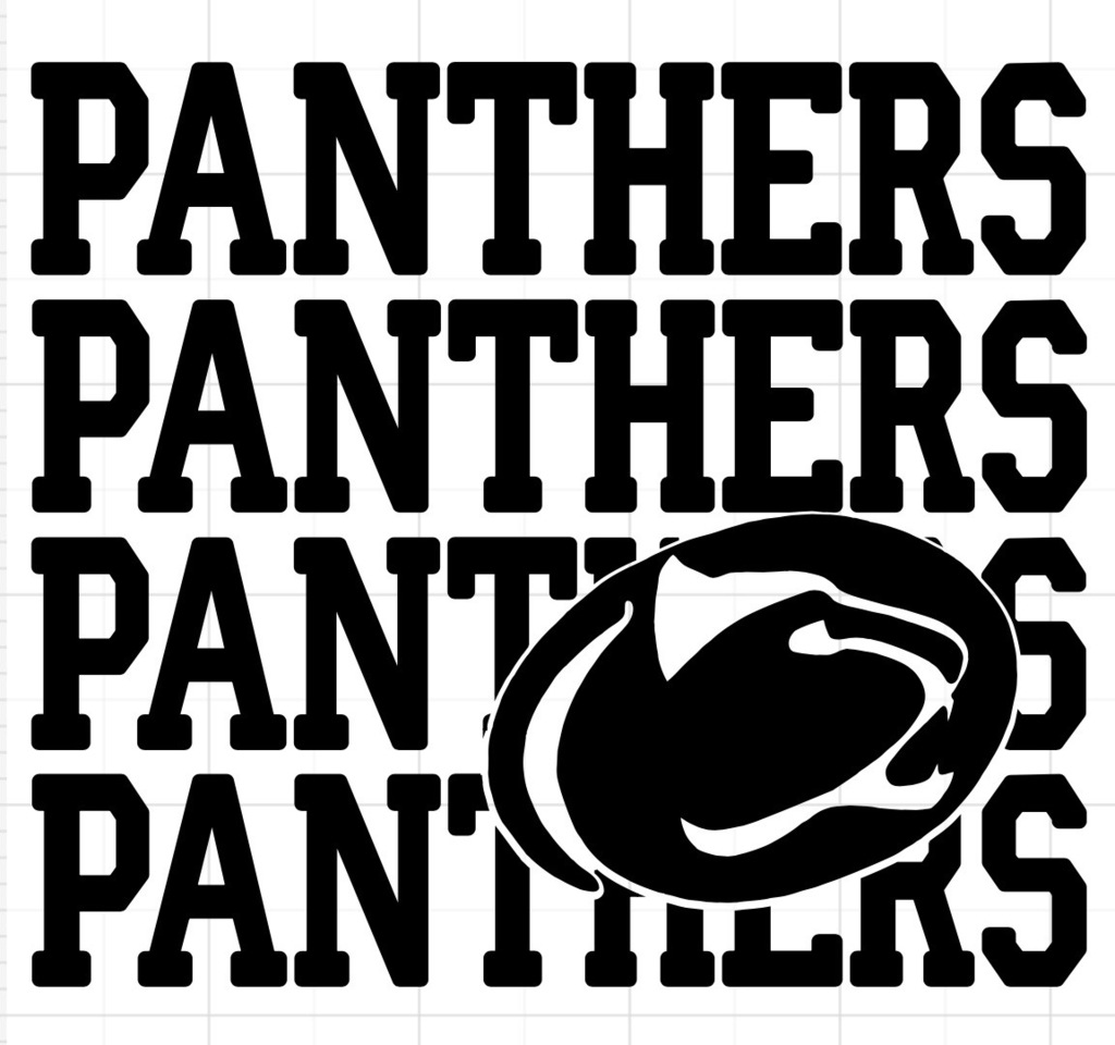 Panthers written four times with the Greendale Pantherhead logo.