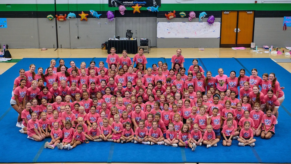 Campers at Camp IWant2Cheer on blue mats