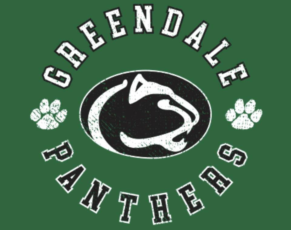 Greendale Panthers Pantherhead Logo with words and pawprints