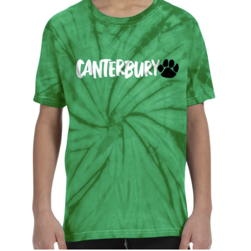 Image of a tie-dye t-shirt with Canterbury on it