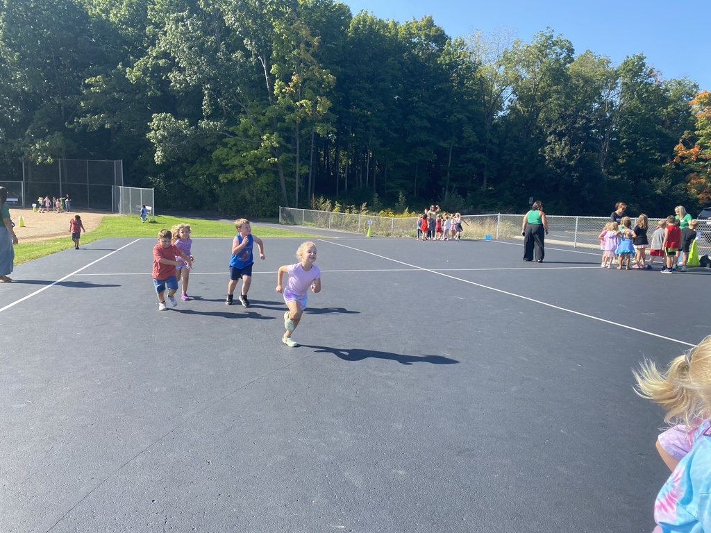 Students running back from the bunny hop