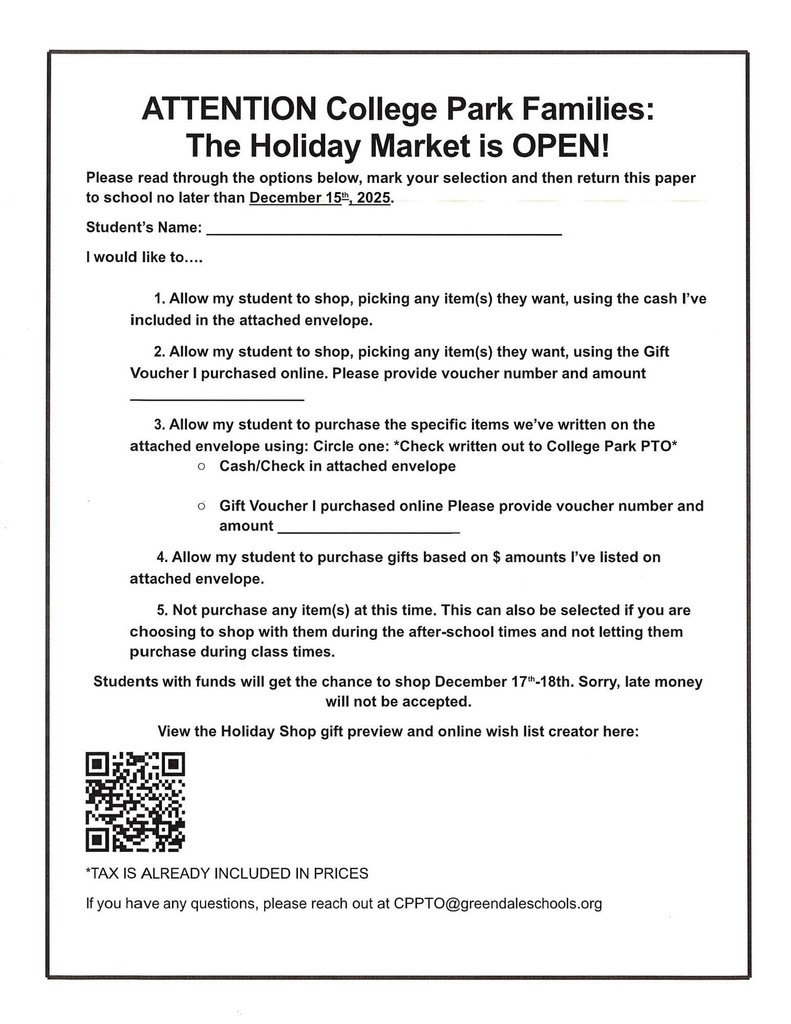 PTO Flier for Holiday Treasures Gift Shop