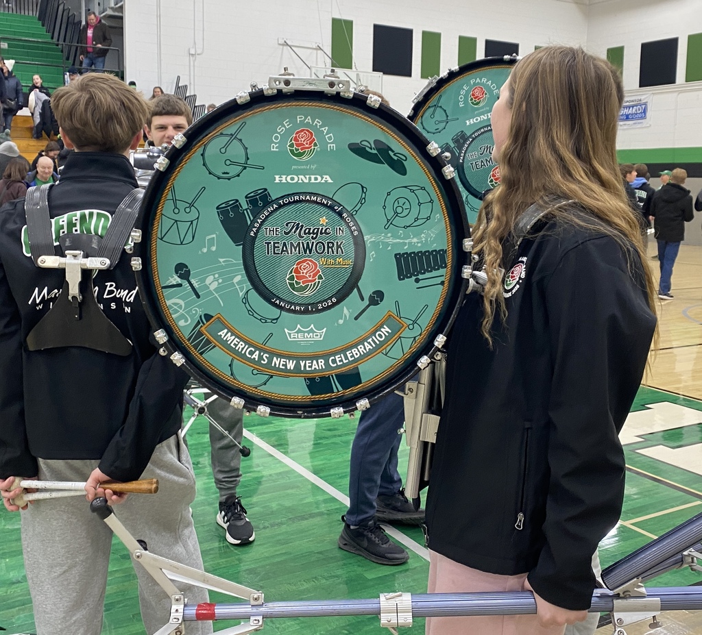 Students with Rose Parade Drum head