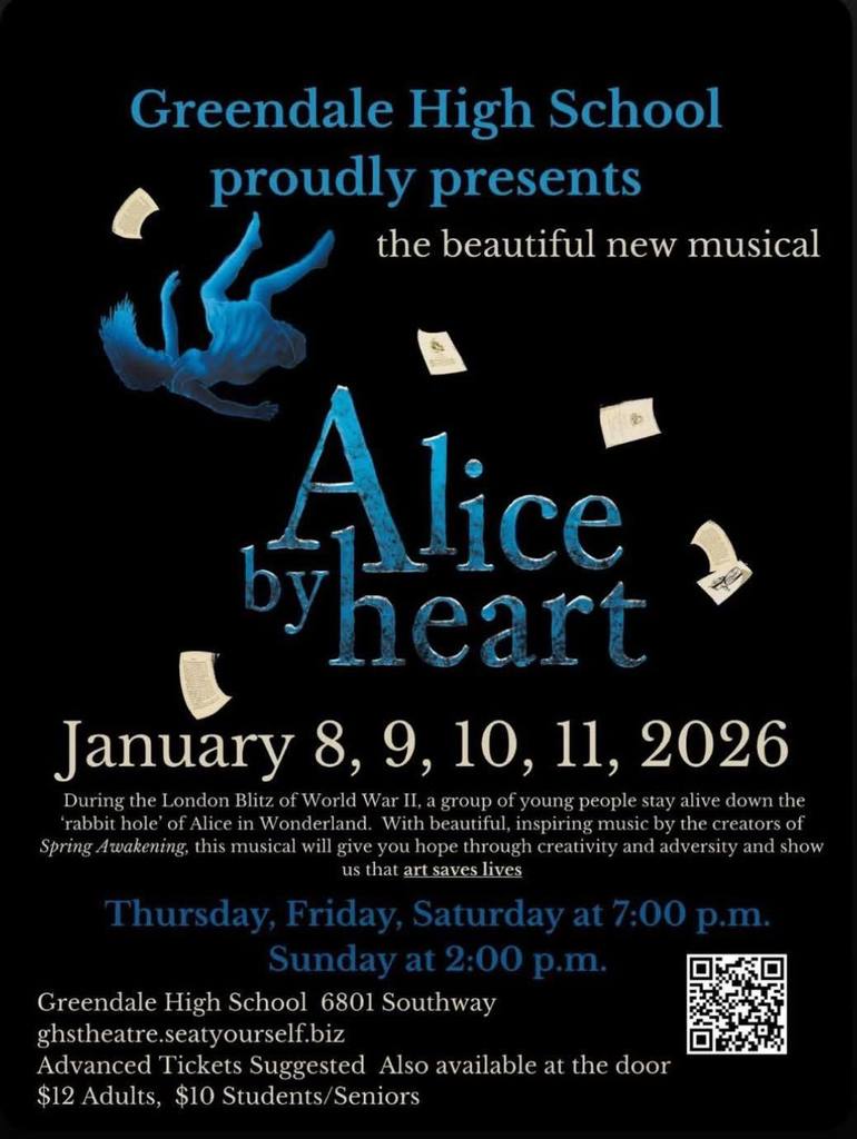 Alice by Heart Poster with dates of show.