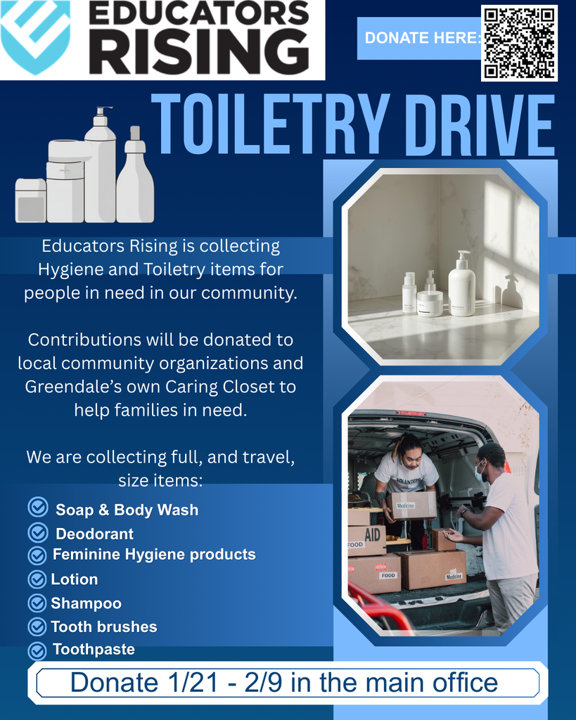 Hygiene Drive Flier updated with QR code and products needed.