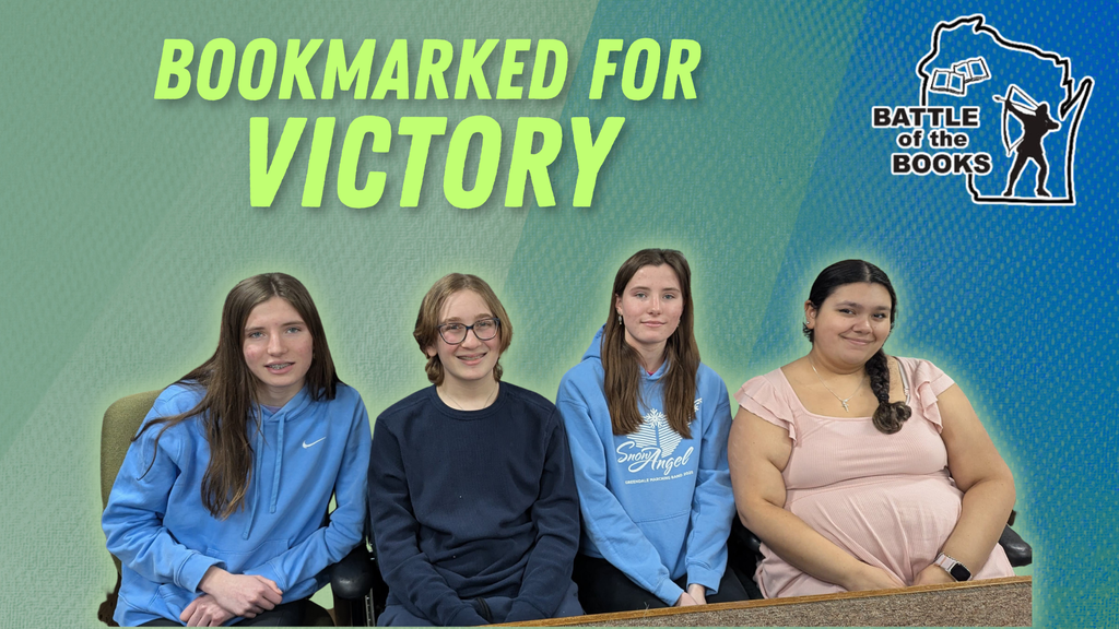 Bookmarked for Victory four-student Battle of the Books Team in a posed photo taken for the State battle.