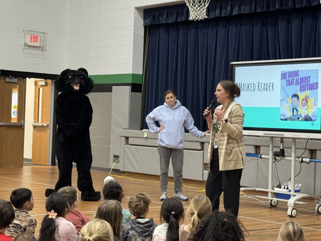 Greendale Panther turns out to be the Mystery Reader during Read Across America Week.