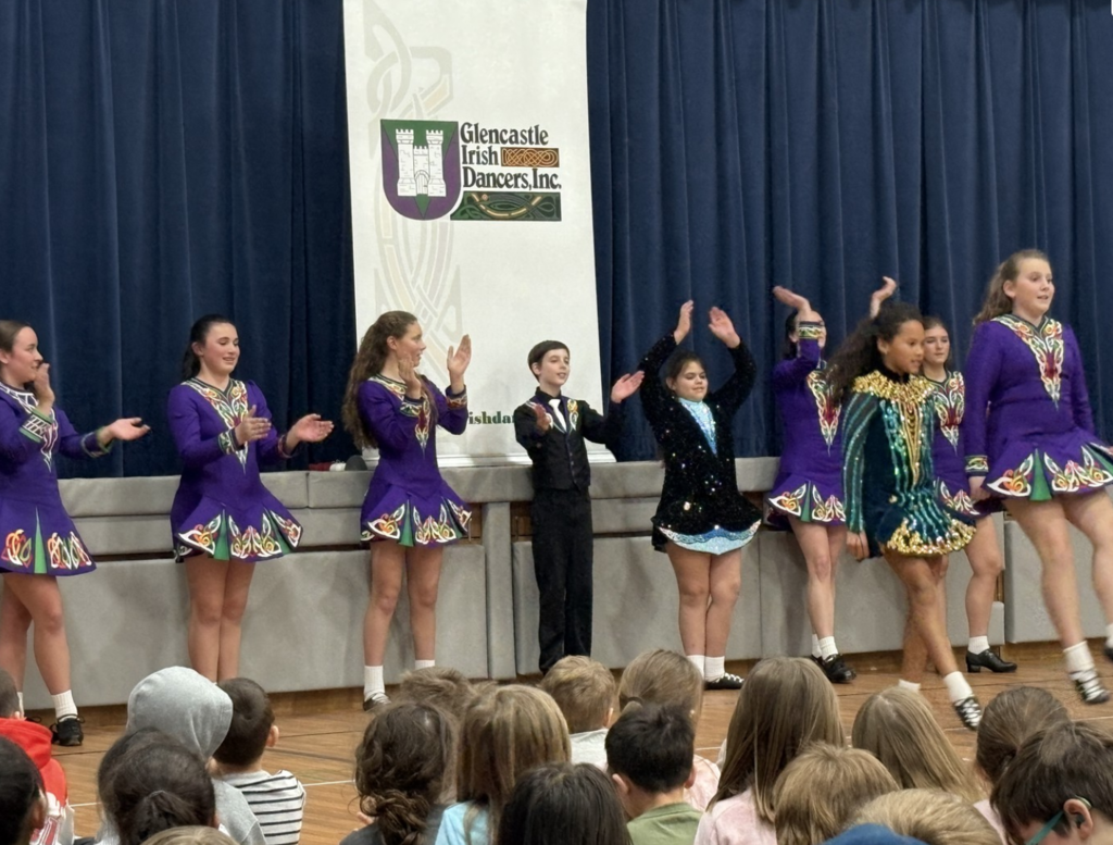 Irish Dancers perform for school assembly.